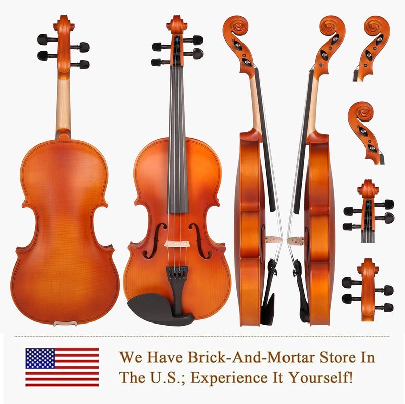 Phoenix Violin 4/4 Full Size Kit, Violin Fiddle Set for Beginner Adults with Rosewood Bow, Extra Strings & Bridge, 2 Rosins, Tuner, Case, Mute, Fingerboard Stickers, Shoulder Rest(Golden Matte) - Image 2